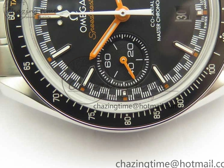 0114 Speedmaster Moonwatch OMF 1:1 Best Edition Black Dial Orange Hand on SS Bracelet A Timeless 8044
